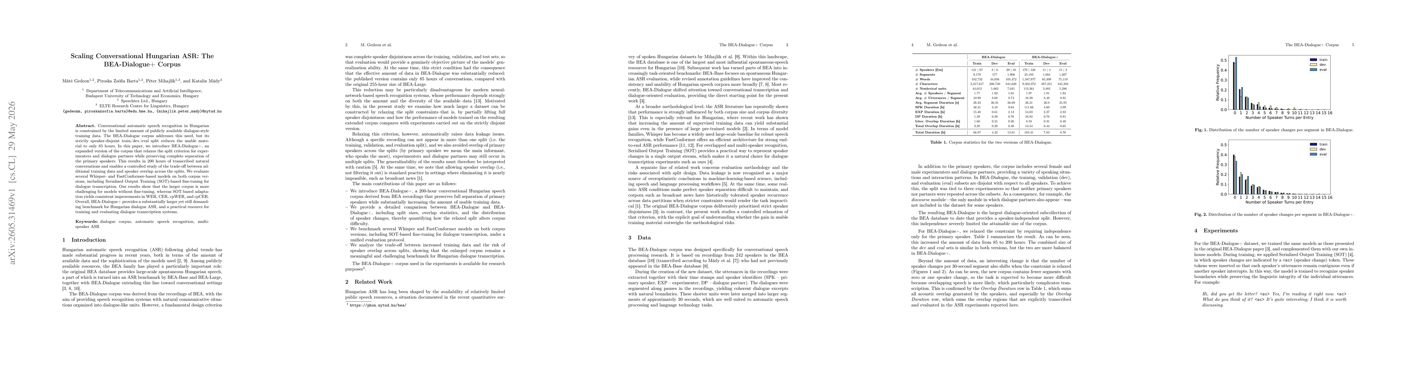 Thumbnail for Scaling Conversational Hungarian ASR: The BEA-Dialogue+ Corpus