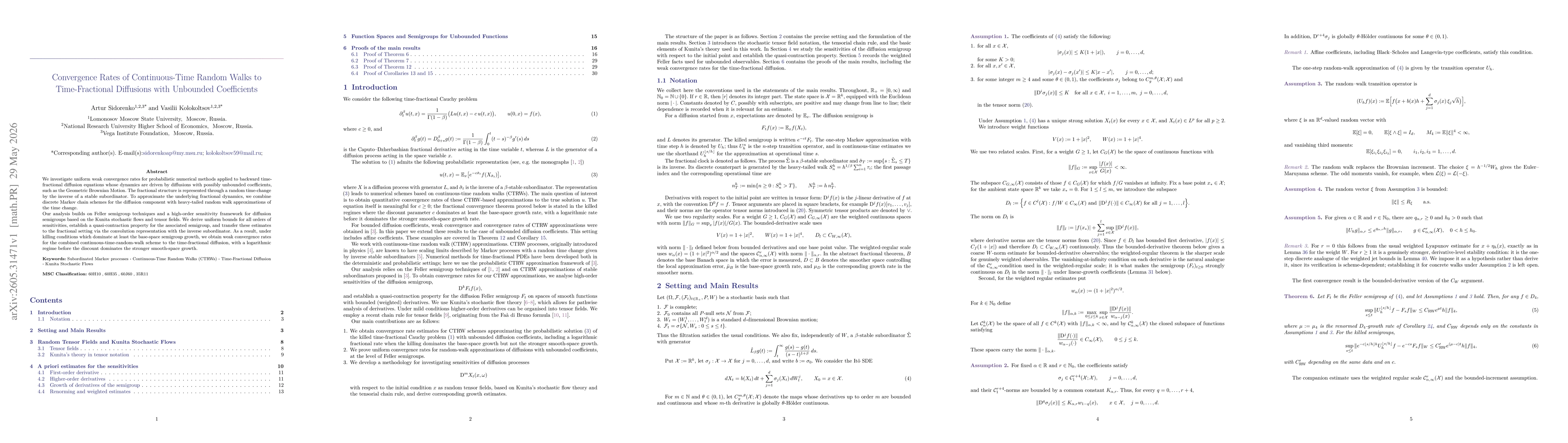 Thumbnail for Convergence Rates of Continuous-Time Random Walks to Time-Fractional Diffusions with Unbounded Coefficients