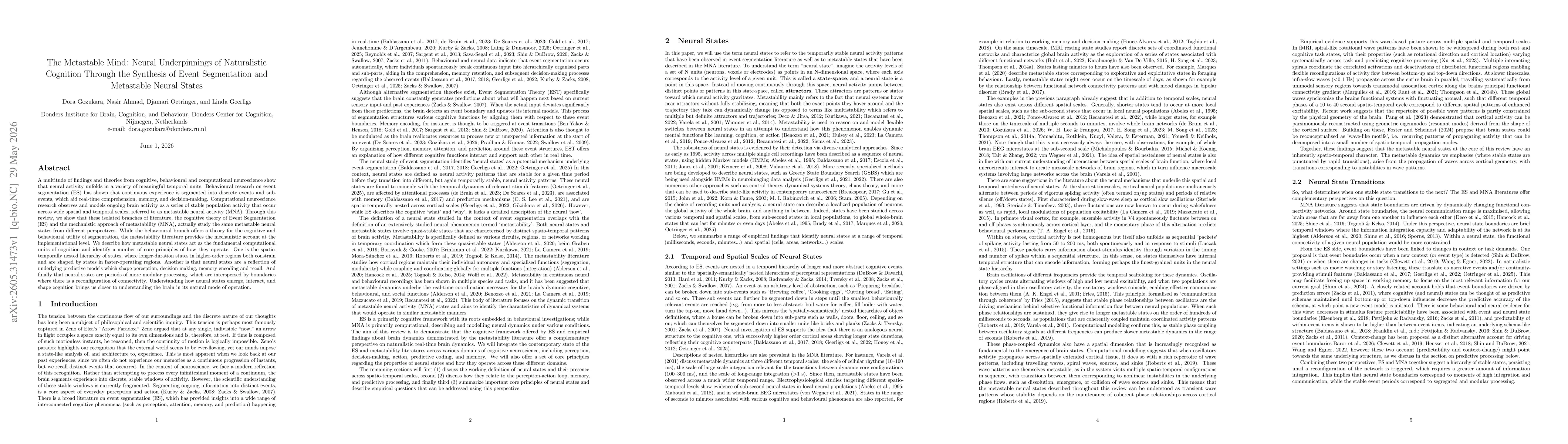 Thumbnail for The Metastable Mind: Neural Underpinnings of Naturalistic Cognition Through the Synthesis of Event Segmentation and Metastable Neural States