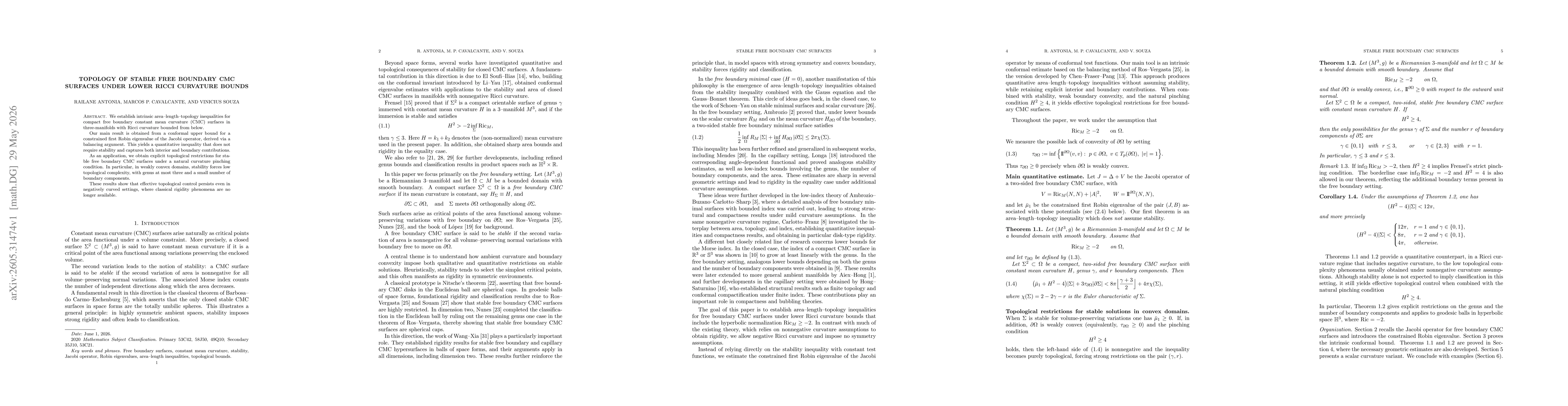Thumbnail for Topology of stable free boundary CMC surfaces under lower Ricci curvature bounds
