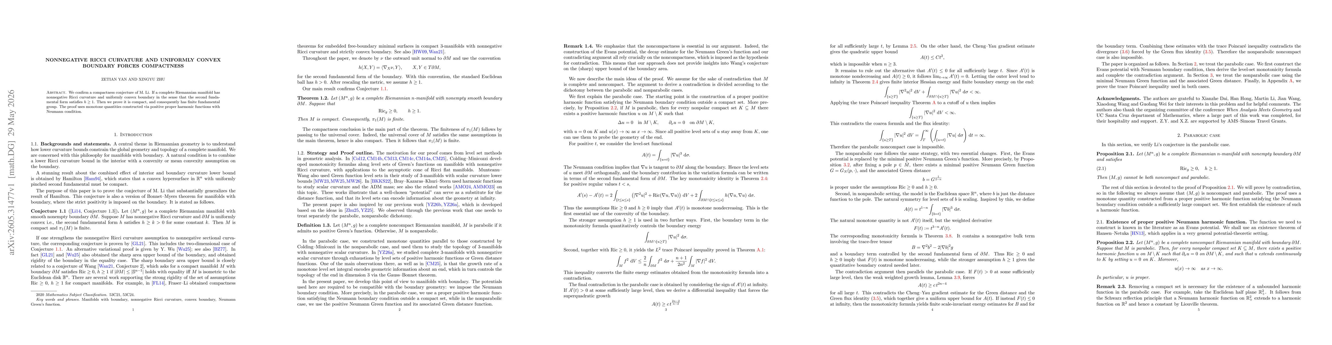 Thumbnail for Nonnegative Ricci Curvature and Uniformly Convex Boundary Forces Compactness