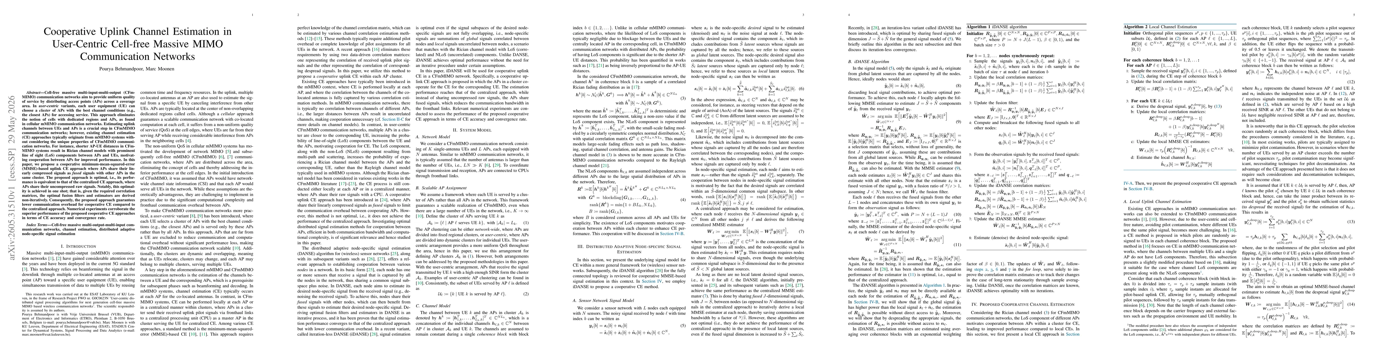 Thumbnail for Cooperative Uplink Channel Estimation in User-Centric Cell-free Massive MIMO Communication Networks