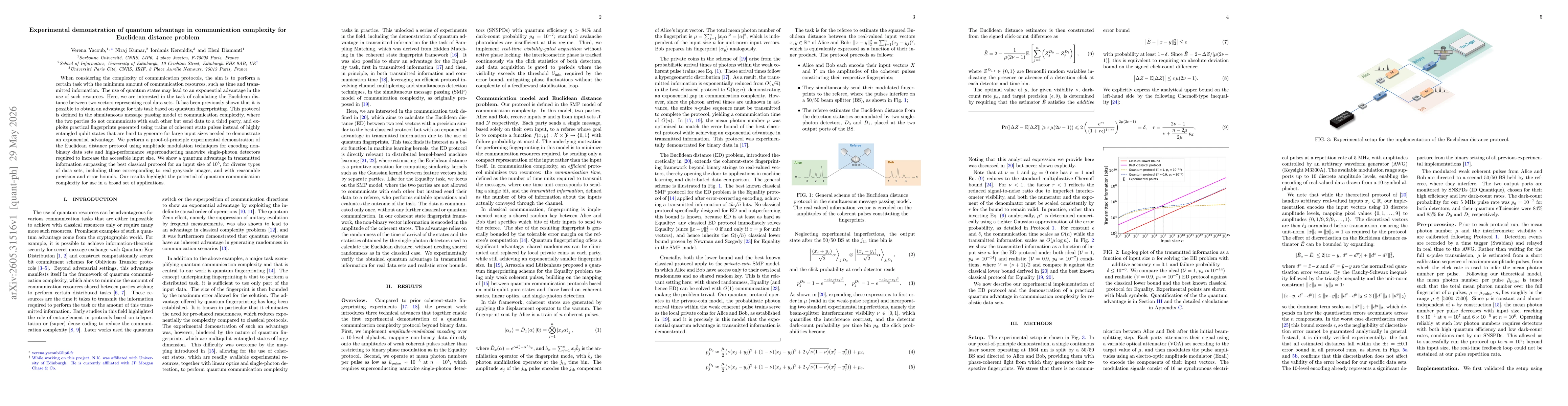Thumbnail for Experimental demonstration of quantum advantage in communication complexity for Euclidean distance problem
