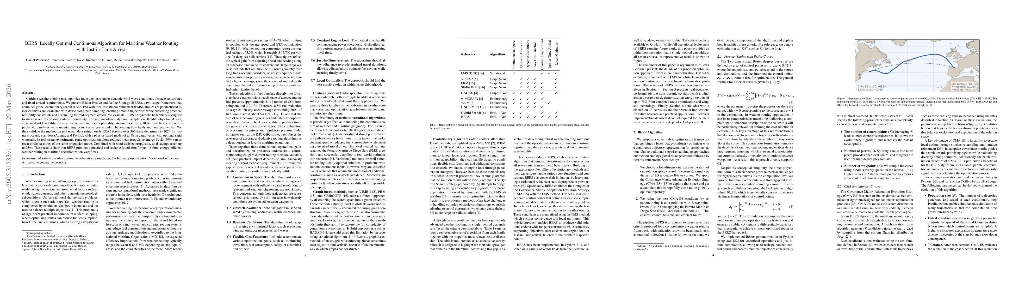 Thumbnail for BERS: Locally Optimal Continuous Algorithm for Maritime Weather Routing with Just-in-Time Arrival