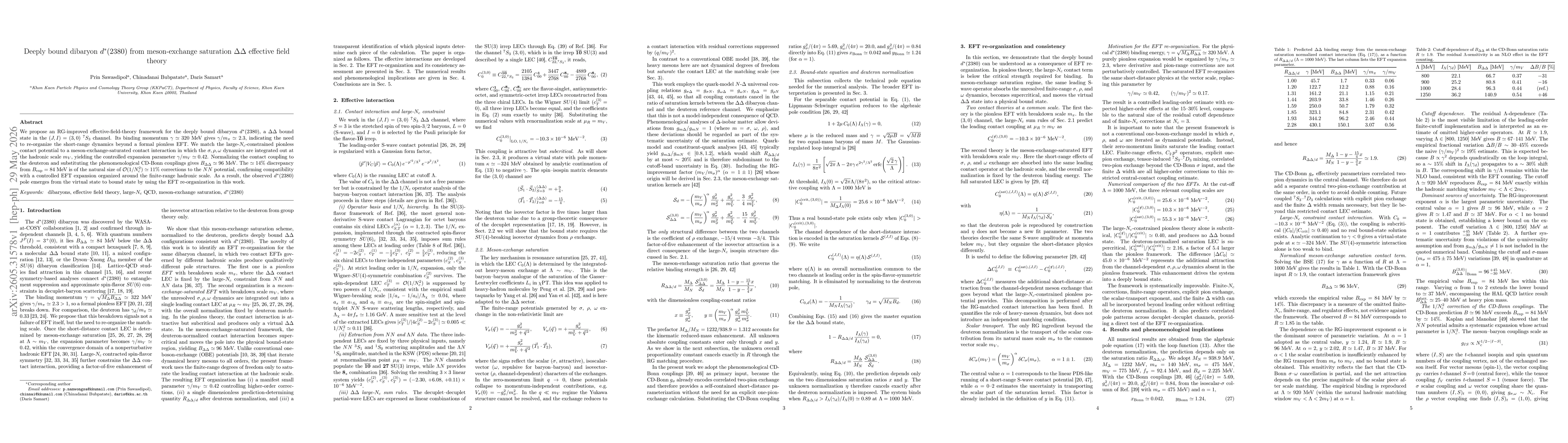 Thumbnail for Deeply bound dibaryon $d^*(2380)$ from meson-exchange saturation $ΔΔ$ effective field theory