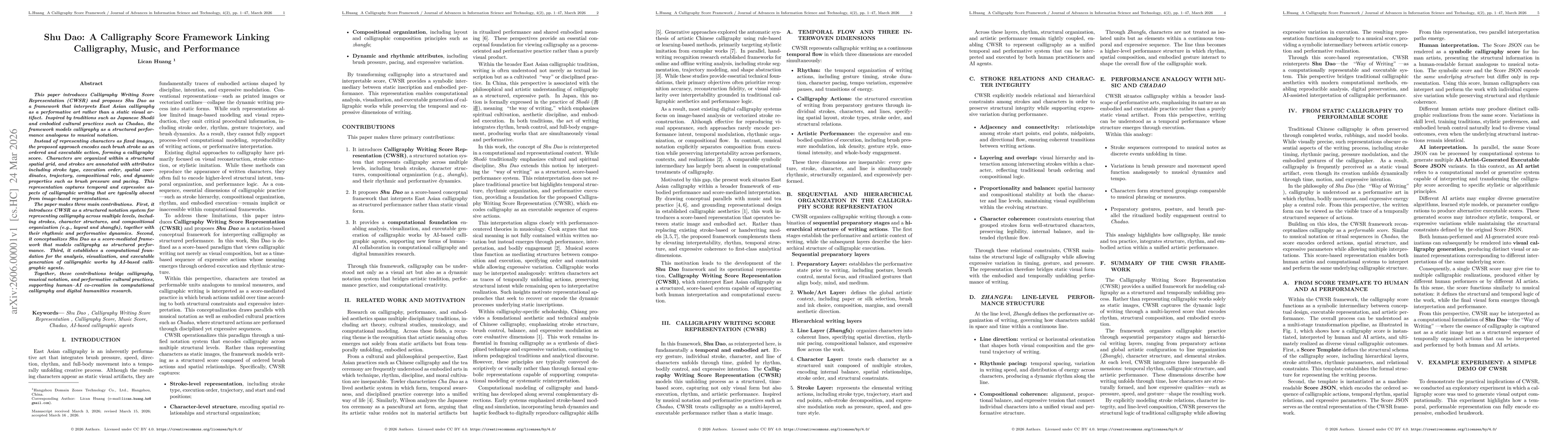 Thumbnail for Shu Dao: A Calligraphy Score Framework Linking Calligraphy, Music, and Performance
