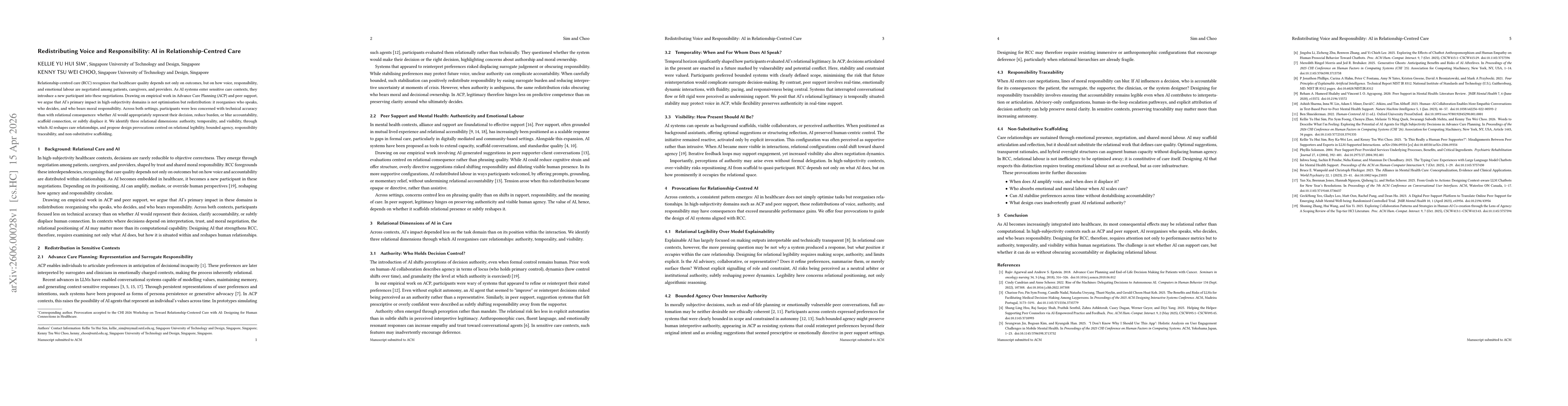 Thumbnail for Redistributing Voice and Responsibility: AI in Relationship-Centred Care