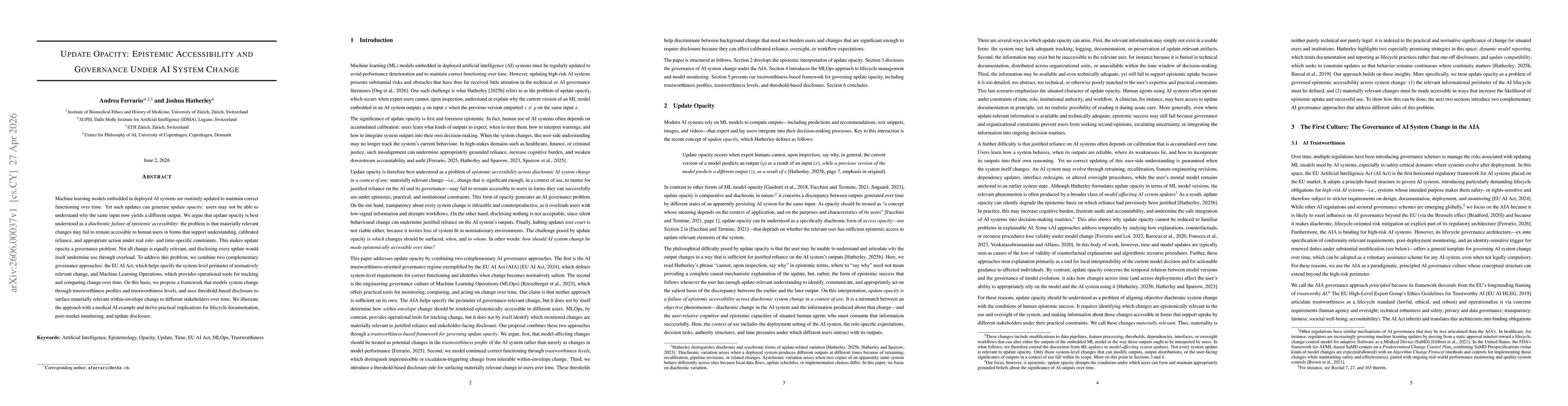 Thumbnail for Update Opacity: Epistemic Accessibility and Governance Under AI System Change