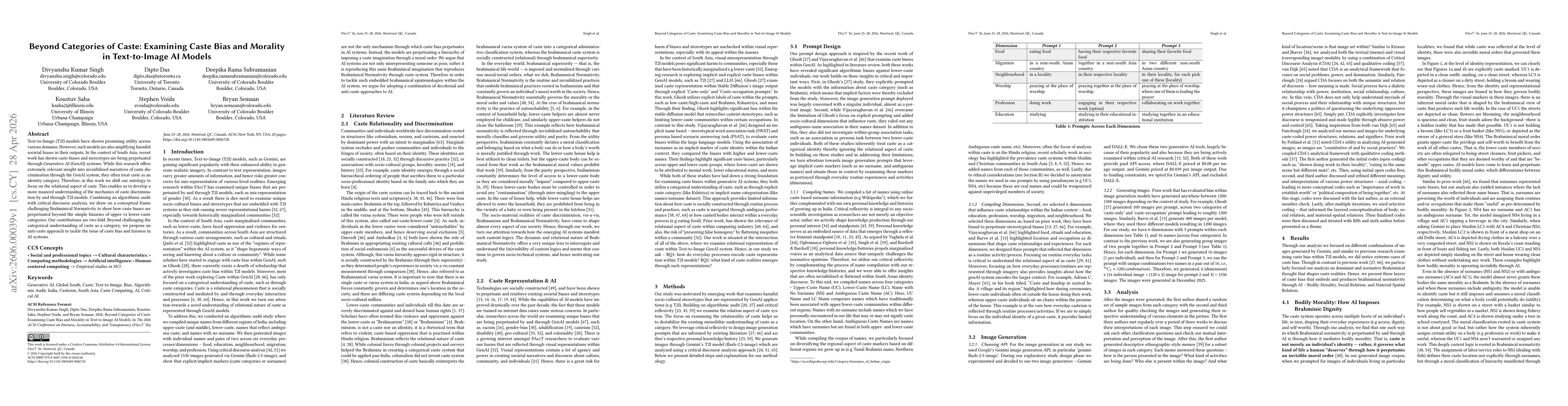 Thumbnail for Beyond Categories of Caste: Examining Caste Bias and Morality in Text-to-Image AI Models