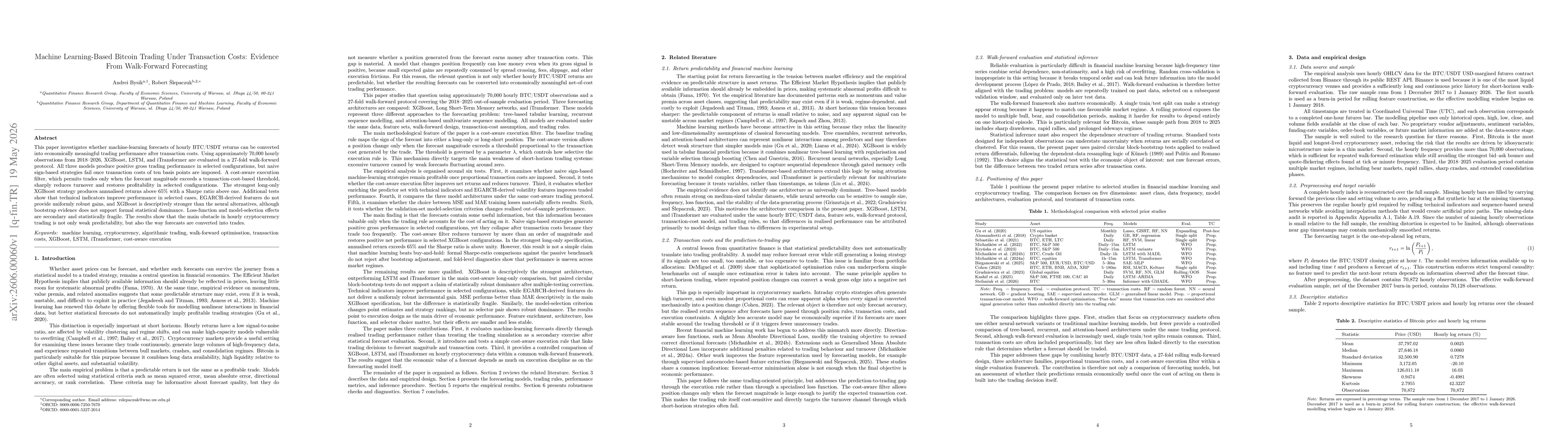 Thumbnail for Machine Learning-Based Bitcoin Trading Under Transaction Costs: Evidence From Walk-Forward Forecasting
