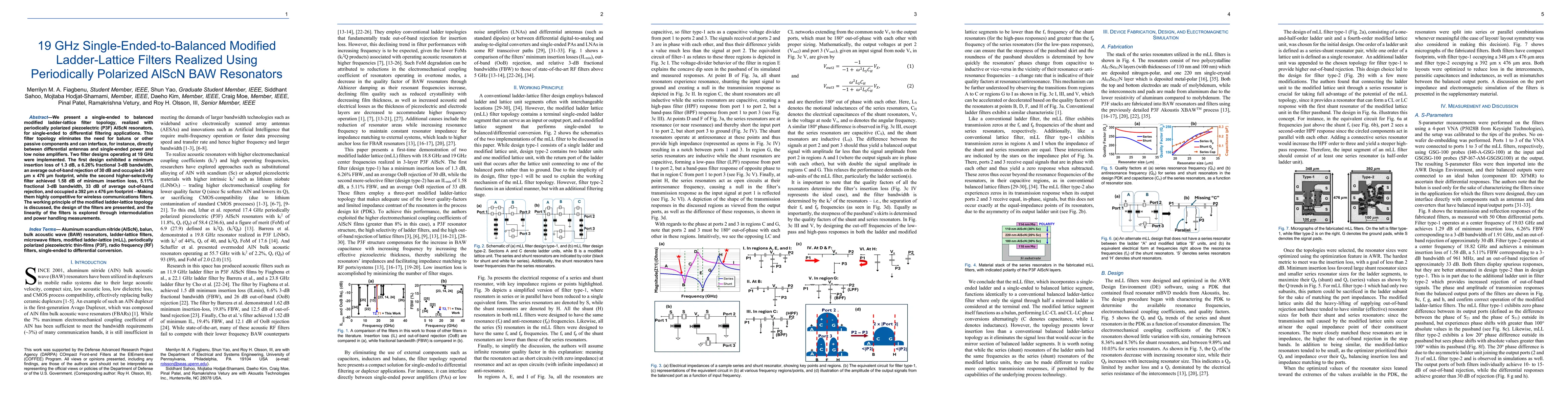 Thumbnail for 19 GHz Single-Ended-to-Balanced Modified Ladder-Lattice Filters Realized Using Periodically Polarized AlScN BAW Resonators