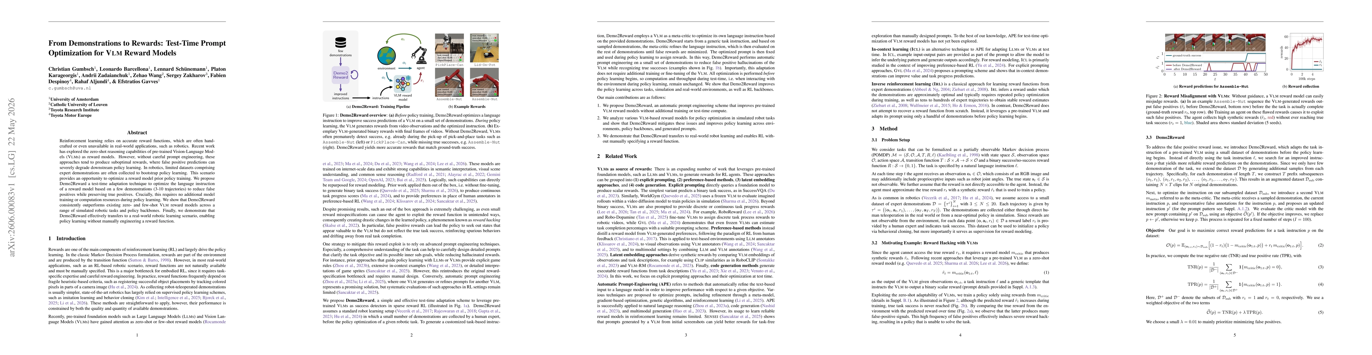 Thumbnail for From Demonstrations to Rewards: Test-Time Prompt Optimization for VLM Reward Models