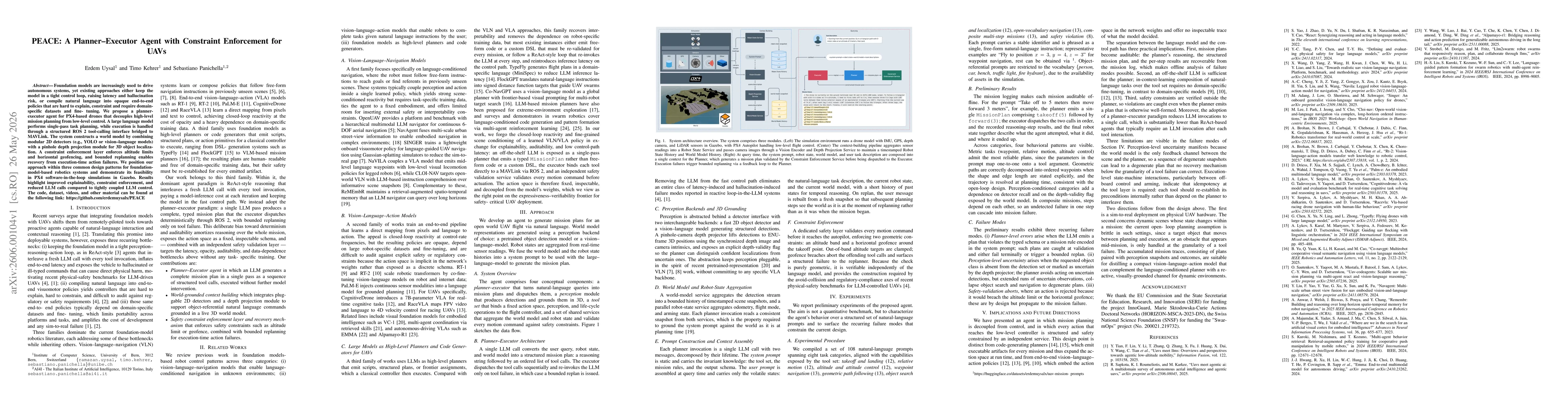 Thumbnail for PEACE: A Planner-Executor Agent with Constraint Enforcement for UAVs