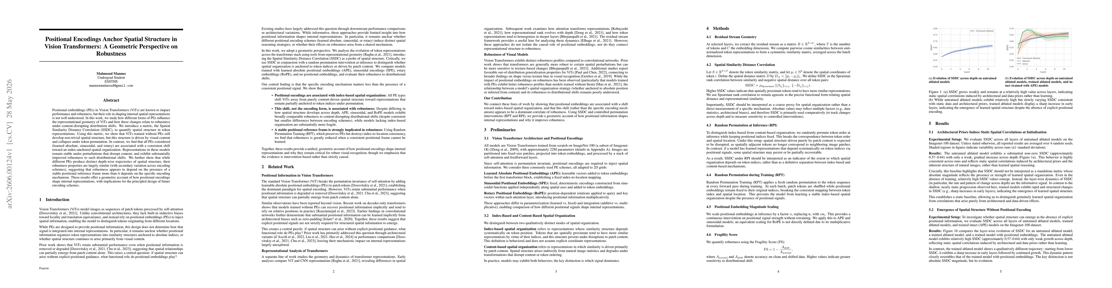 Thumbnail for Positional Encodings Anchor Spatial Structure in Vision Transformers: A Geometric Perspective on Robustness