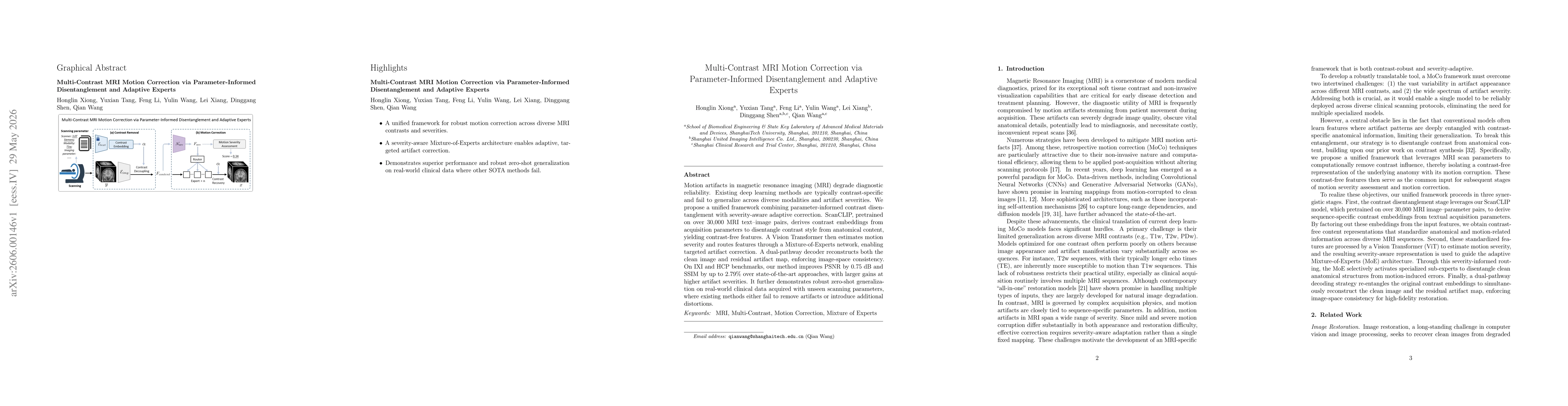 Thumbnail for Multi-Contrast MRI Motion Correction via Parameter-Informed Disentanglement and Adaptive Experts