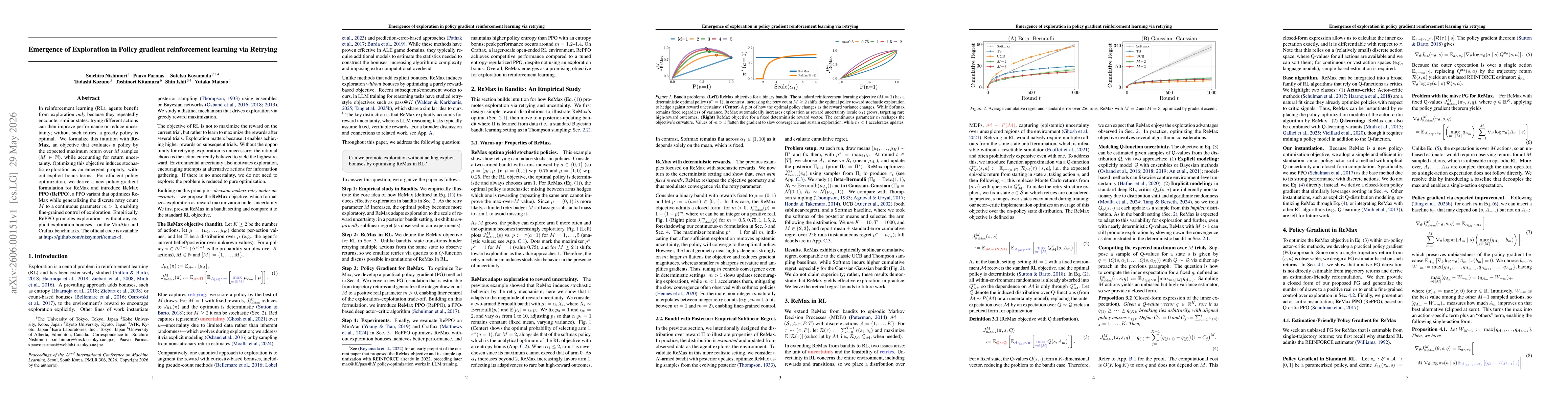 Thumbnail for Emergence of Exploration in Policy Gradient Reinforcement Learning via Retrying