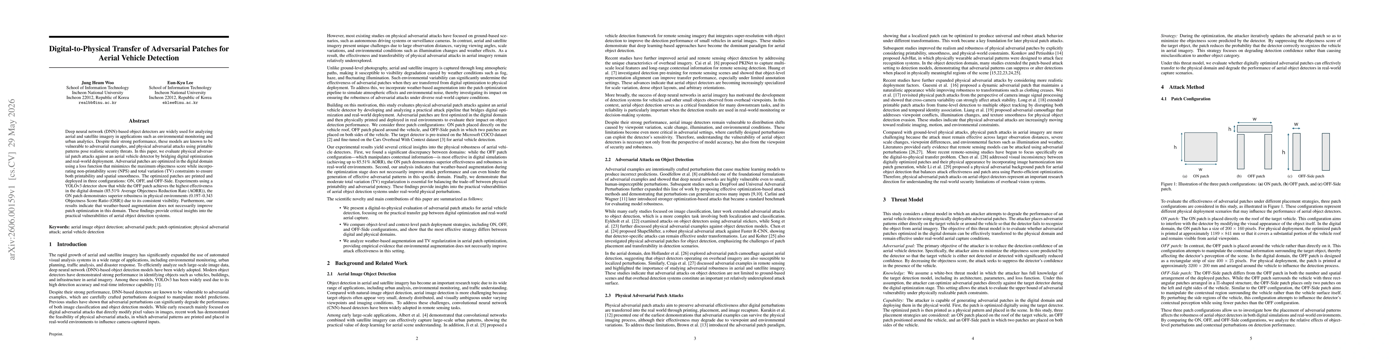 Thumbnail for Digital-to-Physical Transfer of Adversarial Patches for Aerial Vehicle Detection