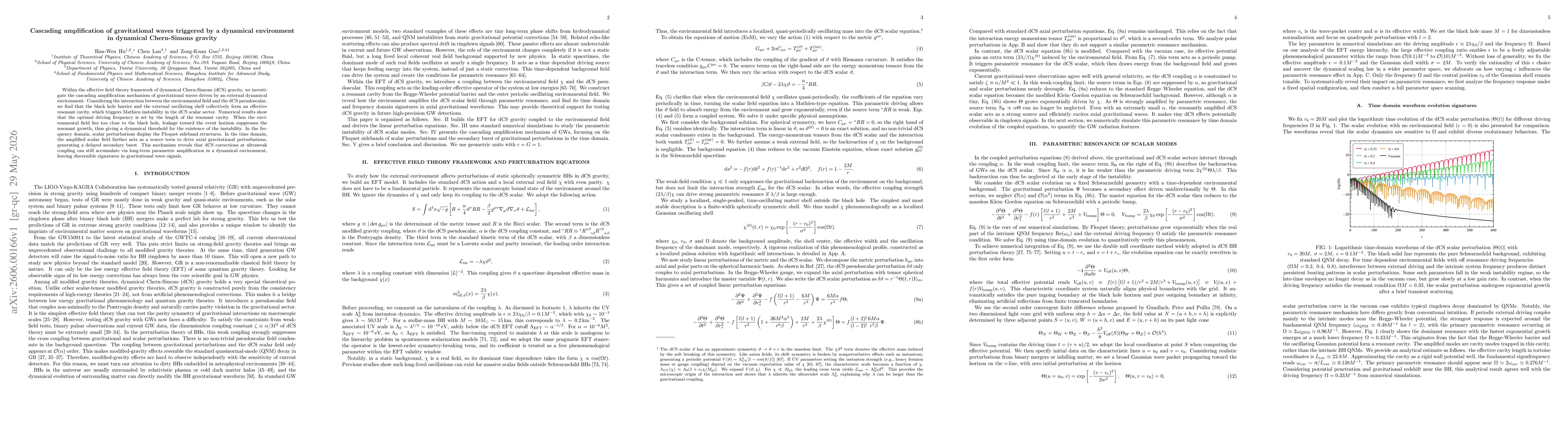 Thumbnail for Cascading amplification of gravitational waves triggered by environment in dynamical Chern-Simons gravity