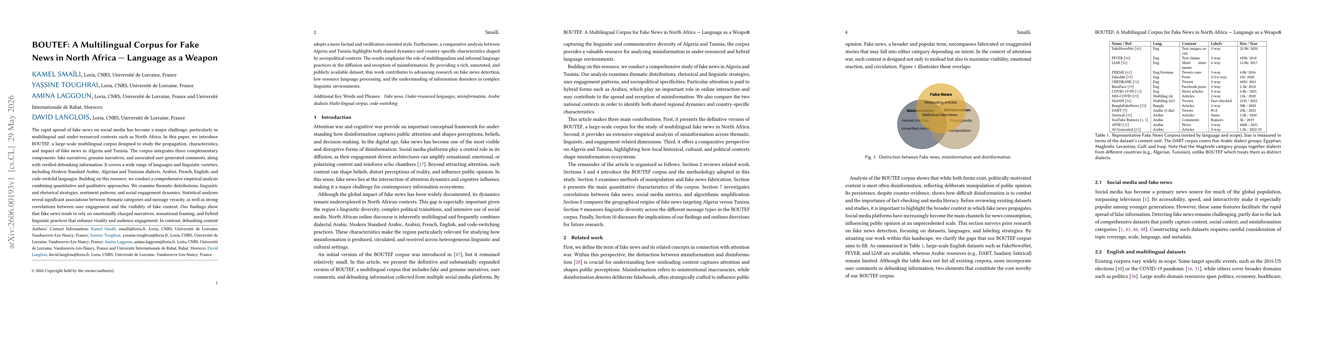 Thumbnail for BOUTEF: A Multilingual Corpus for FakeNews in North Africa -- Language as a Weapon