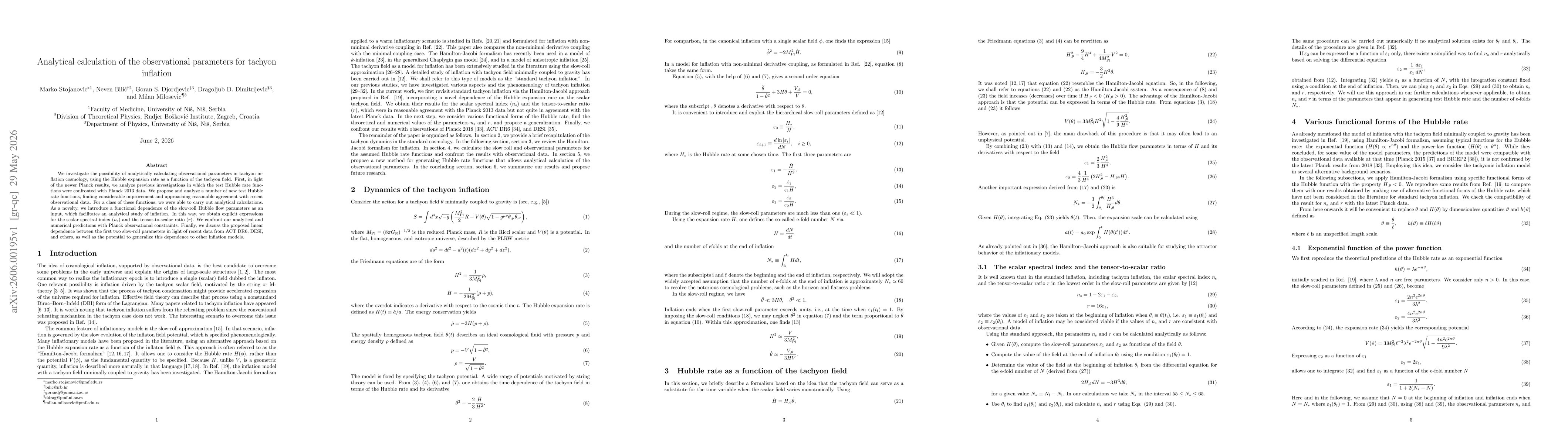 Thumbnail for Analytical calculation of the observational parameters for tachyon inflation