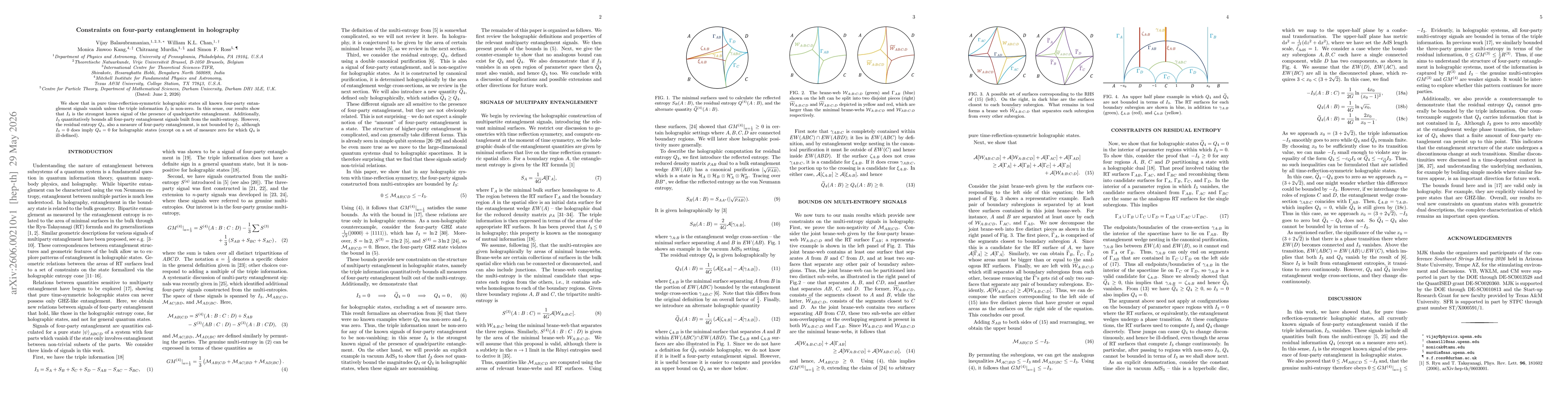 Thumbnail for Constraints on four-party entanglement in holography
