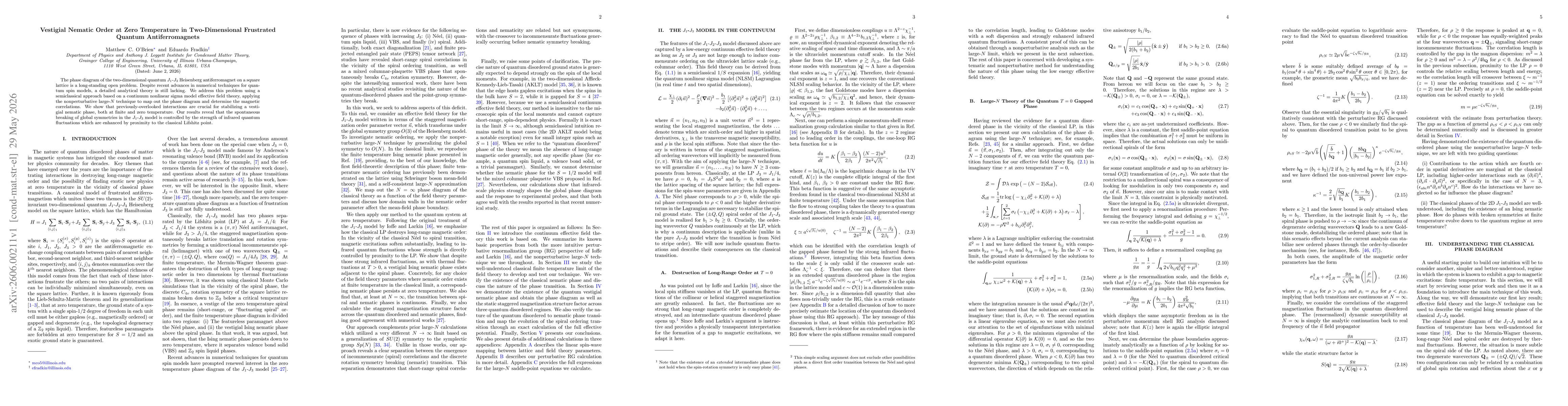 Thumbnail for Vestigial Nematic Order at Zero Temperature in Two-Dimensional Frustrated Quantum Antiferromagnets