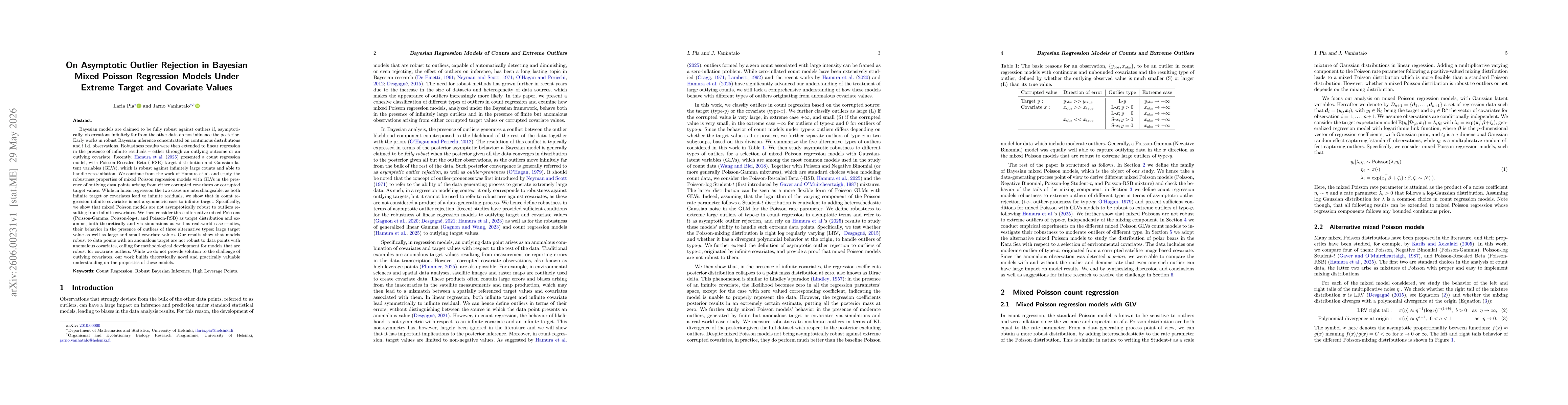 Thumbnail for On Asymptotic Outlier Rejection in Bayesian Mixed Poisson Regression Models Under Extreme Target and Covariate Values