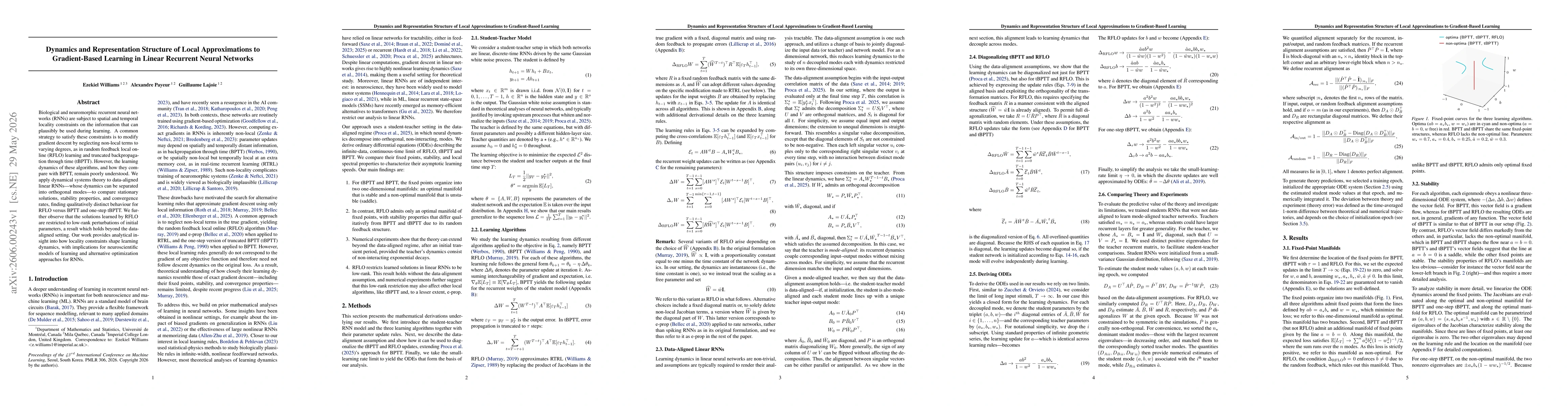 Thumbnail for Dynamics and Representation Structure of Local Approximations to Gradient-Based Learning in Linear Recurrent Neural Networks