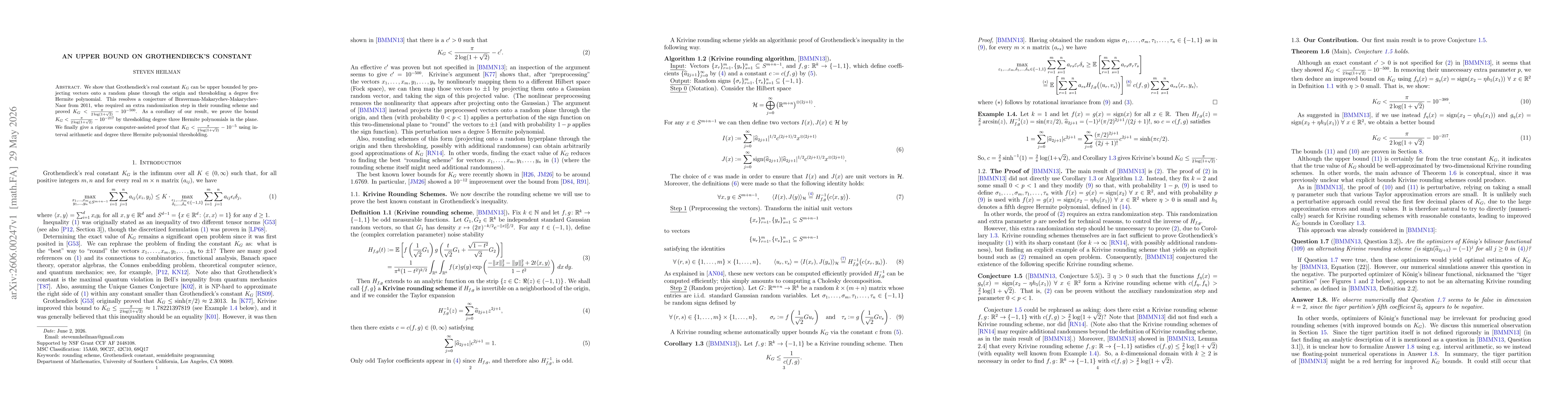 Thumbnail for An Upper Bound on Grothendieck's Constant