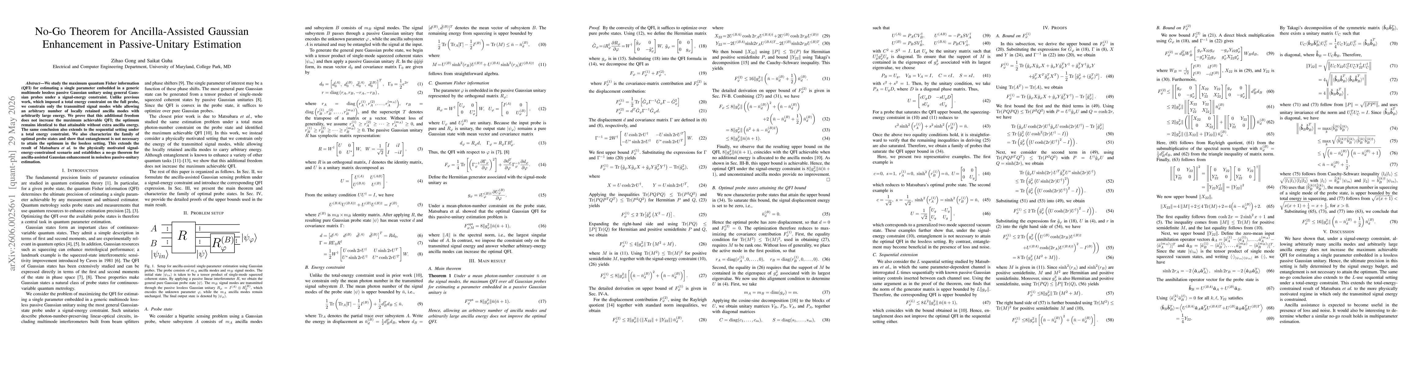 Thumbnail for No-Go Theorem for Ancilla-Assisted Gaussian Enhancement in Passive-Unitary Estimation