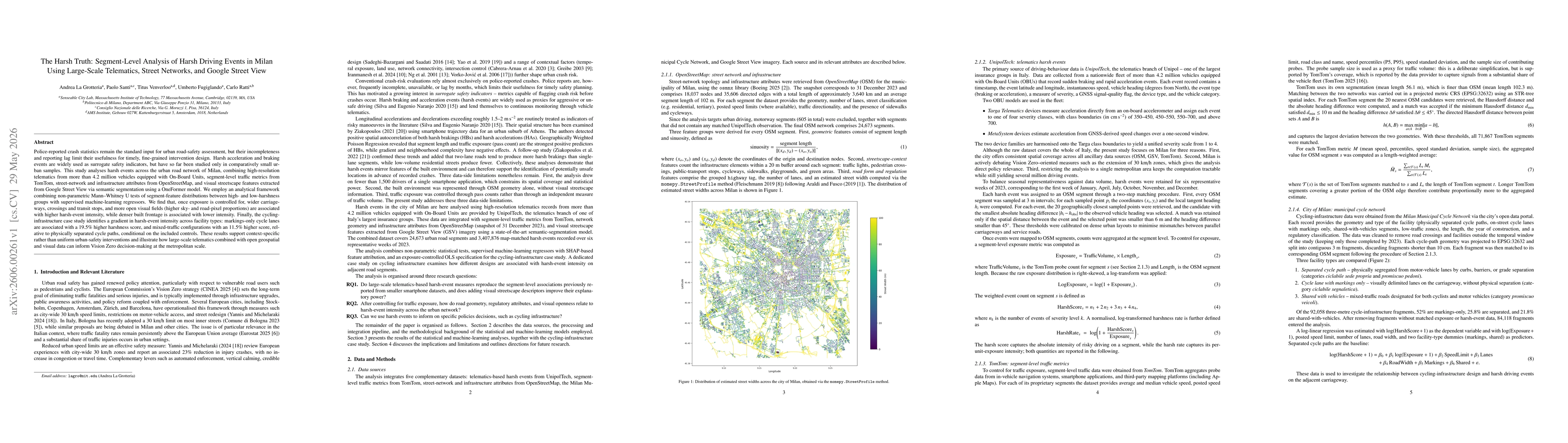 Thumbnail for The Harsh Truth: Segment-Level Analysis of Harsh Driving Events in Milan Using Large-Scale Telematics, Street Networks, and Google Street View