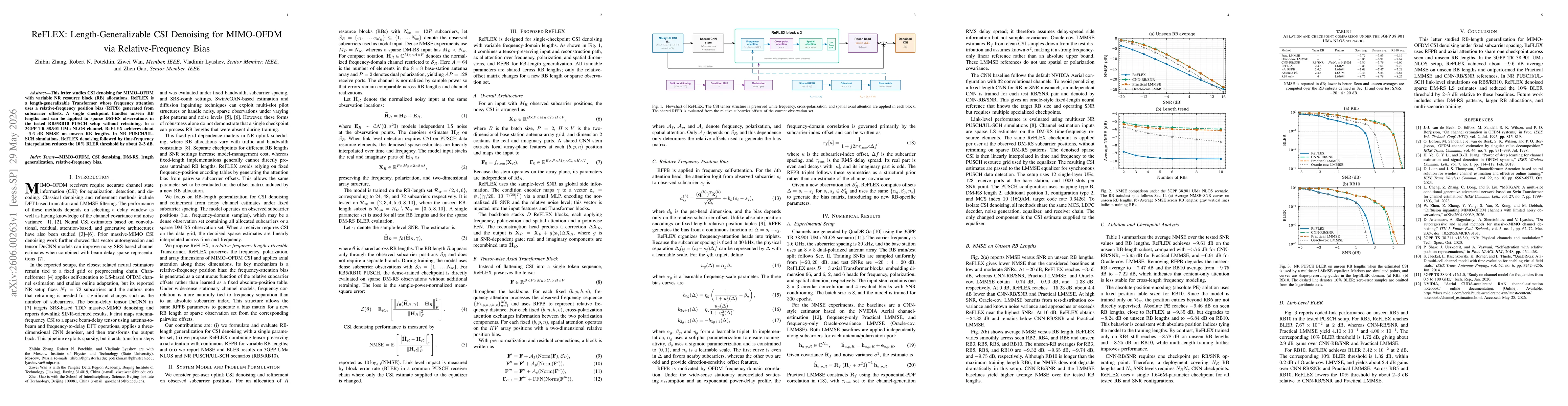 Thumbnail for ReFLEX: Length-Generalizable CSI Denoising for MIMO-OFDM via Relative-Frequency Bias