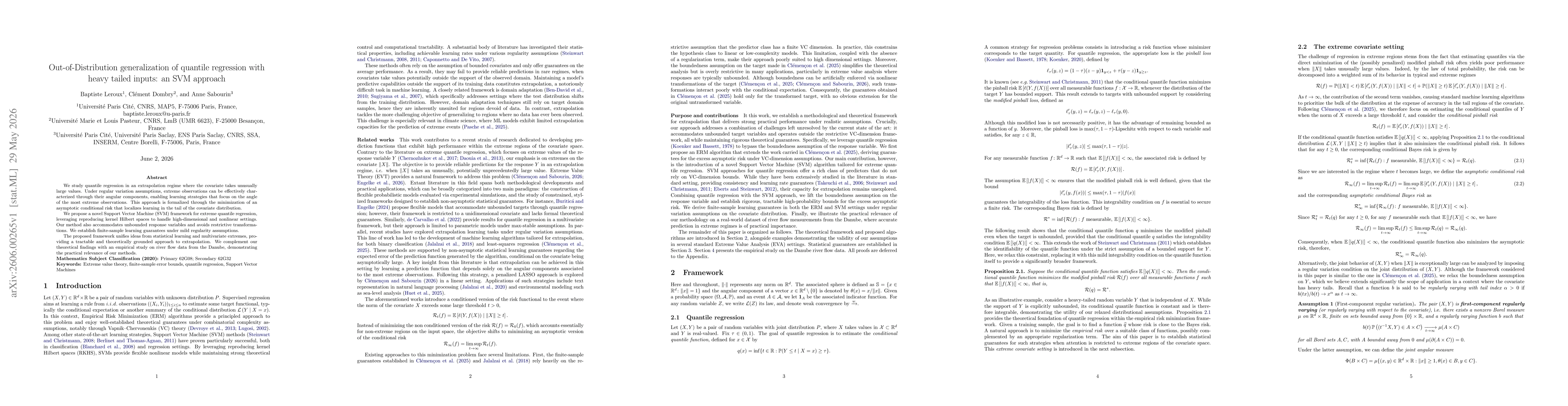 Thumbnail for Out-of-Distribution generalization of quantile regression with heavy tailed inputs: an SVM approach