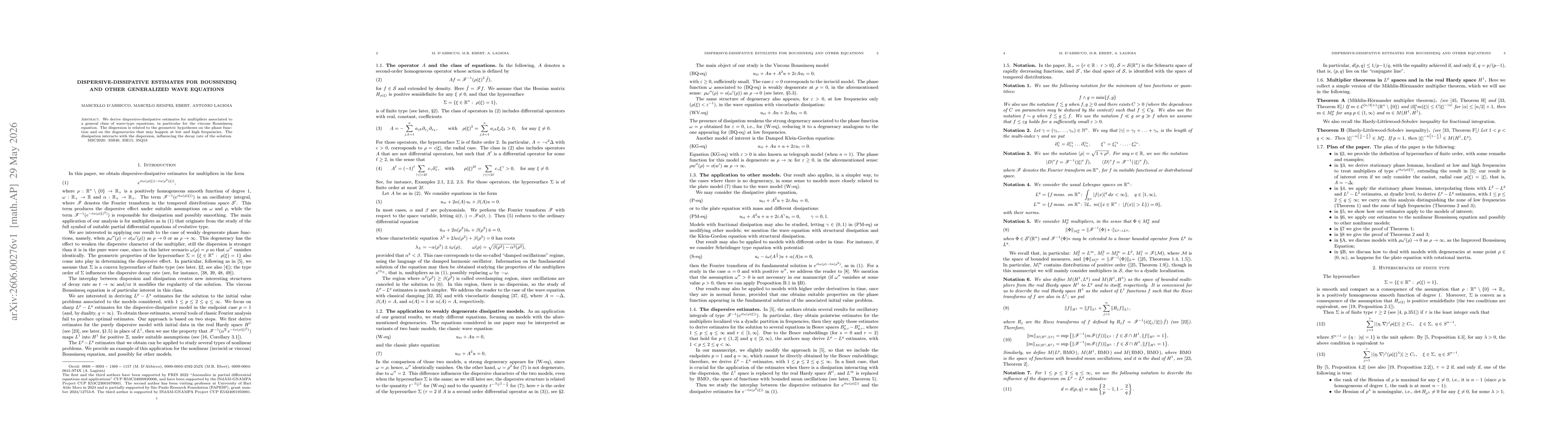 Thumbnail for Dispersive-Dissipative estimates for Boussinesq and other generalized wave equations