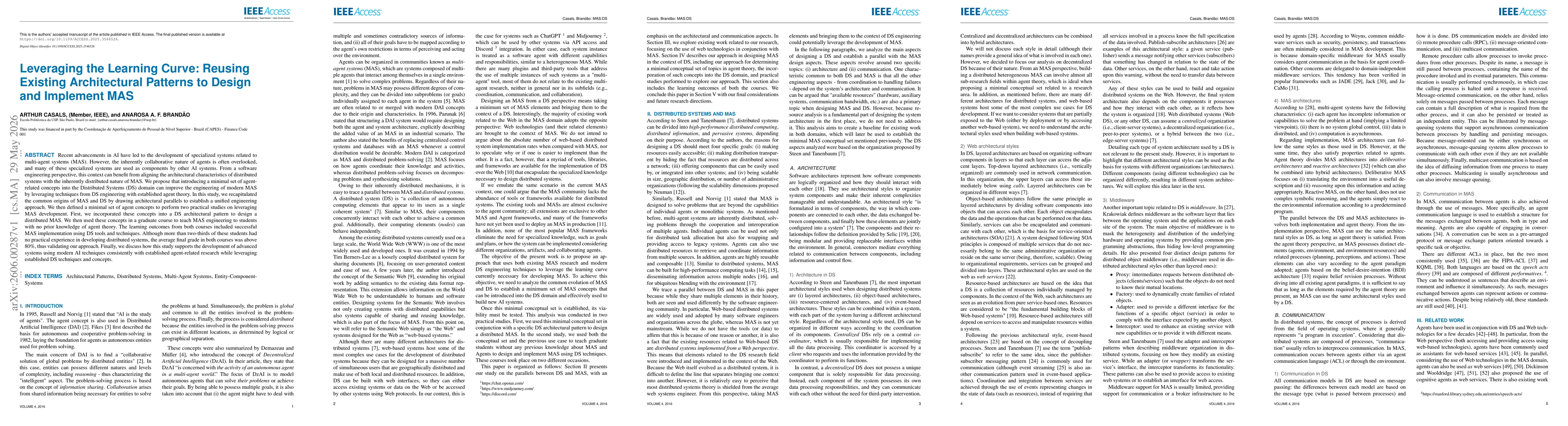 Thumbnail for Leveraging the Learning Curve: Reusing Existing Architectural Patterns to Design and Implement MAS