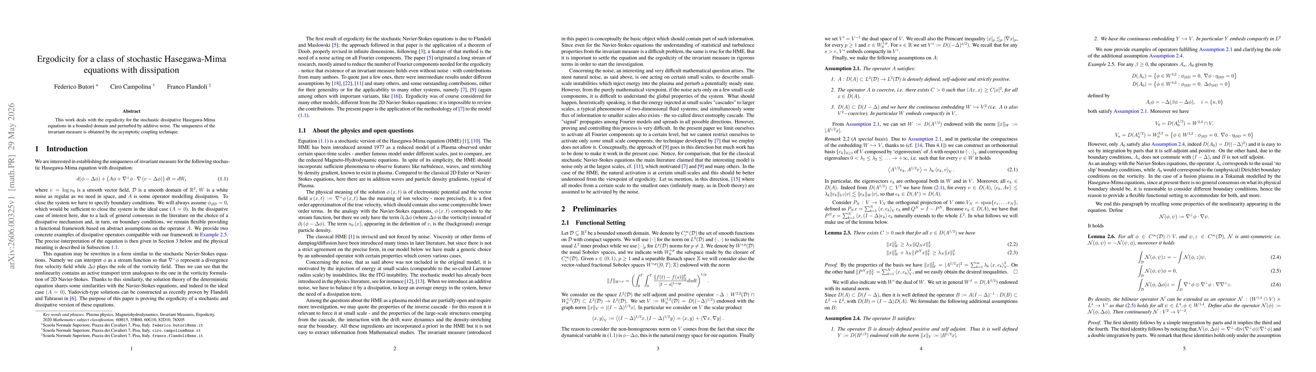 Thumbnail for Ergodicity for a class of stochastic Hasegawa-Mima equations with dissipation