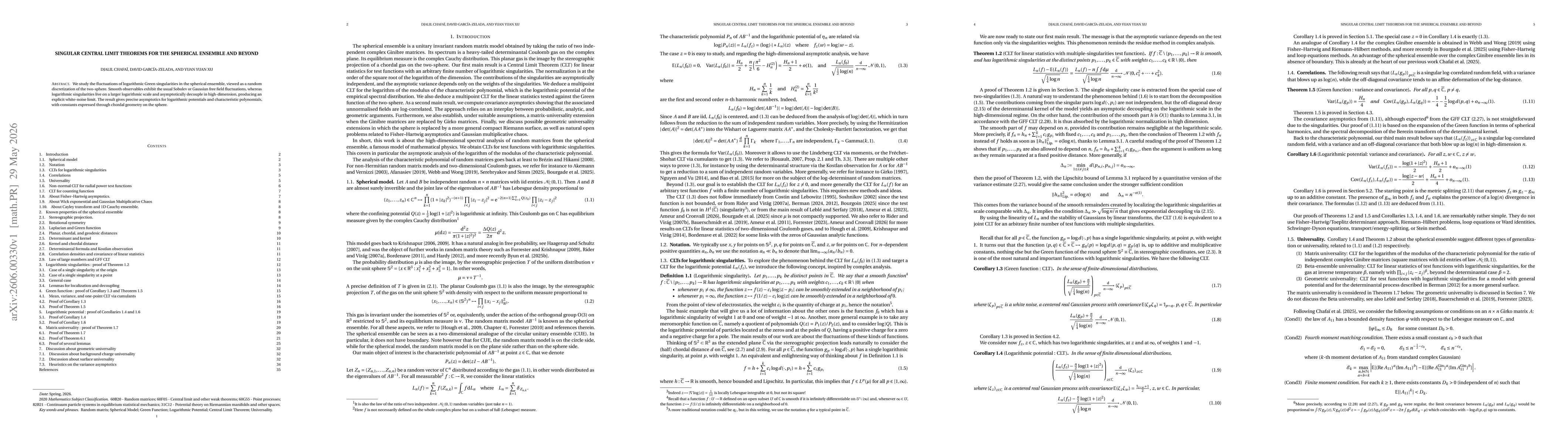 Thumbnail for Singular central limit theorems for the spherical ensemble and beyond