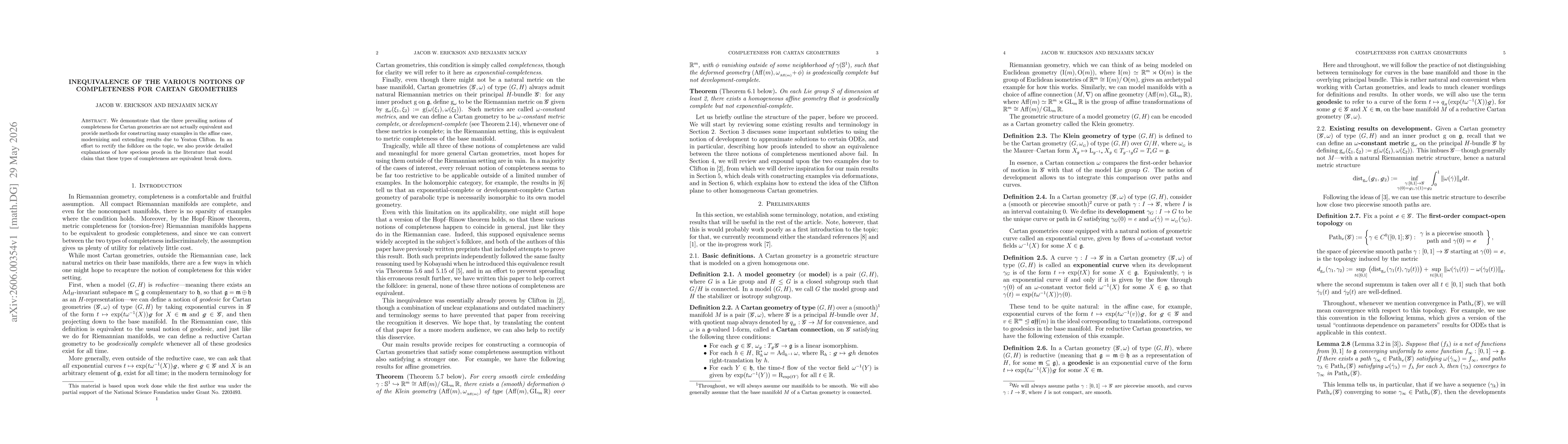Thumbnail for Inequivalence of the various notions of completeness for Cartan geometries