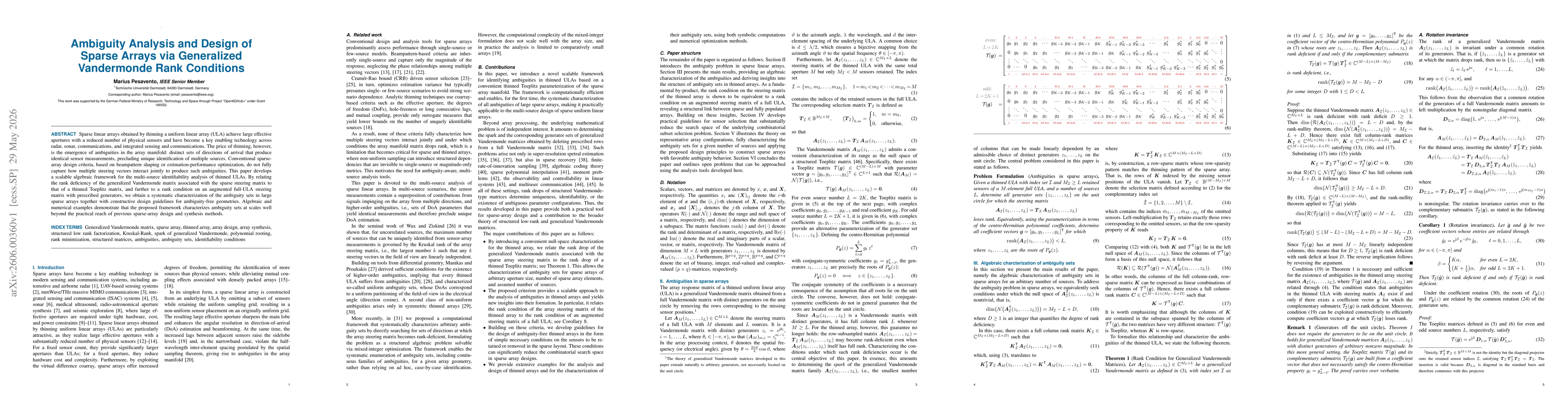 Thumbnail for Ambiguity Analysis and Design of Sparse Arrays via Generalized Vandermonde Rank Conditions