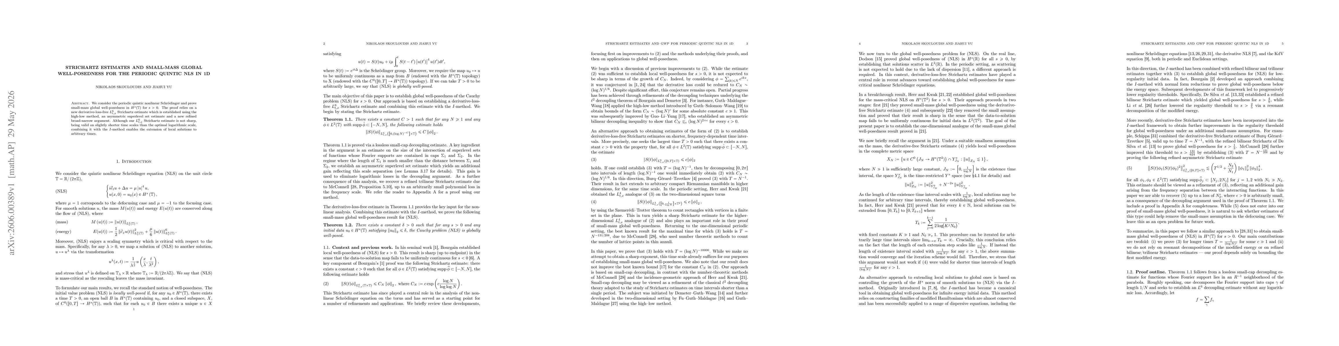 Thumbnail for Strichartz Estimates and Small-Posedness Global Well-Posedness for the Periodic Quintic NLS in 1D