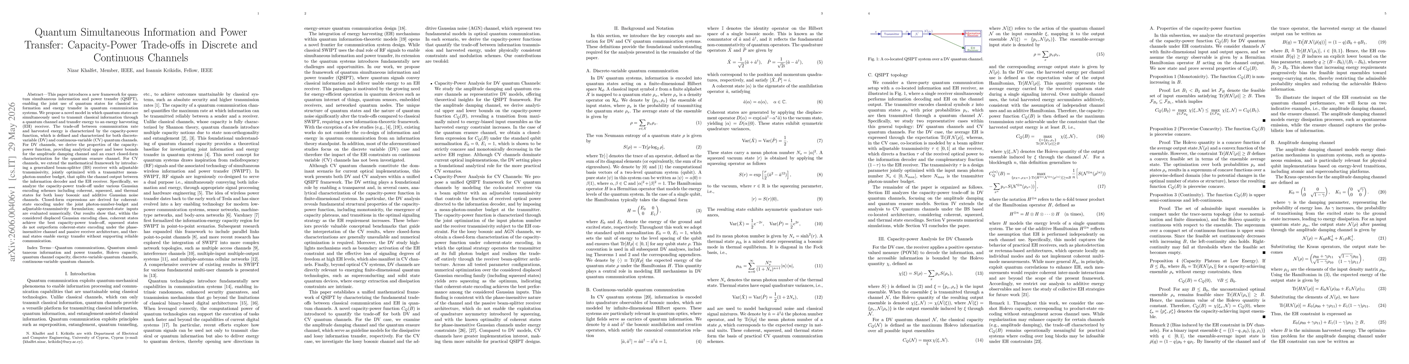 Thumbnail for Quantum Simultaneous Information and Power Transfer: Capacity-Power Trade-offs in Discrete and Continuous Channels