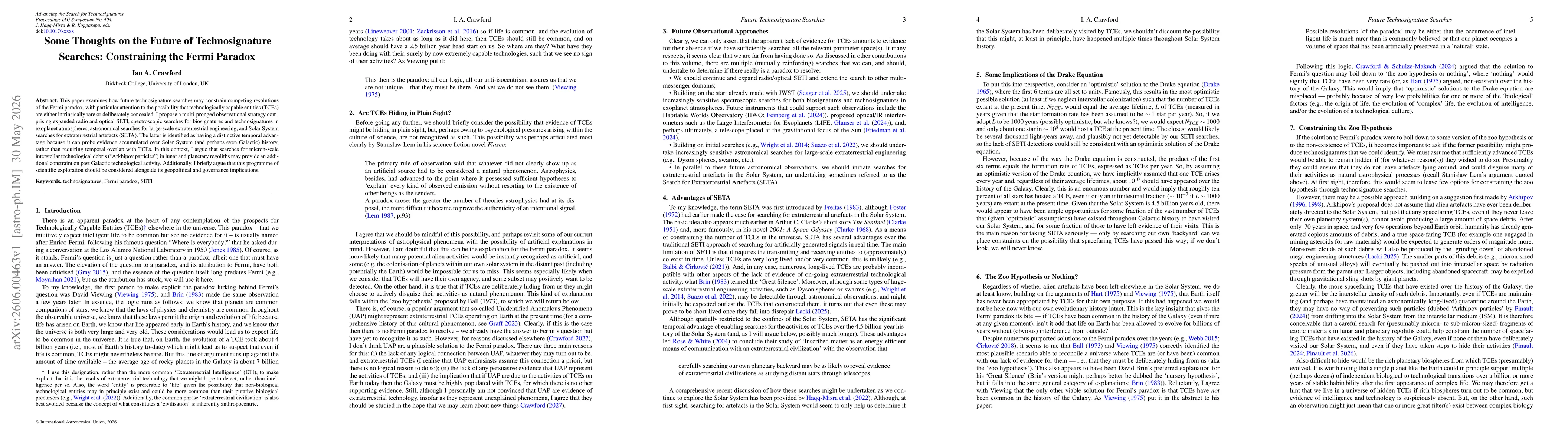 Thumbnail for Some Thoughts on the Future of Technosignature Searches: Constraining the Fermi Paradox