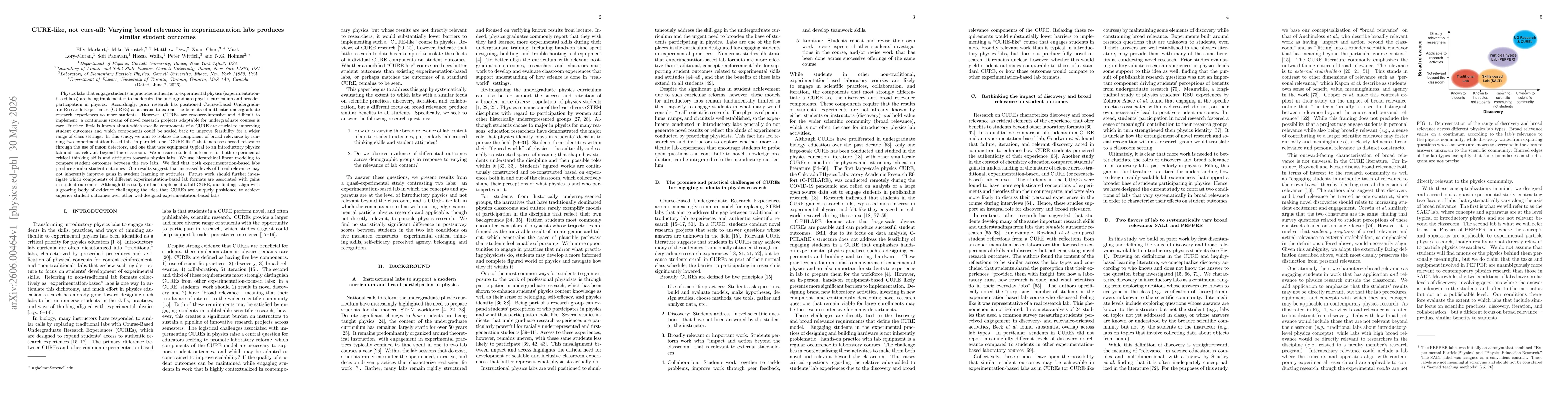 Thumbnail for CURE-like, not cure-all: Varying broad relevance in experimentation labs produces similar student outcomes