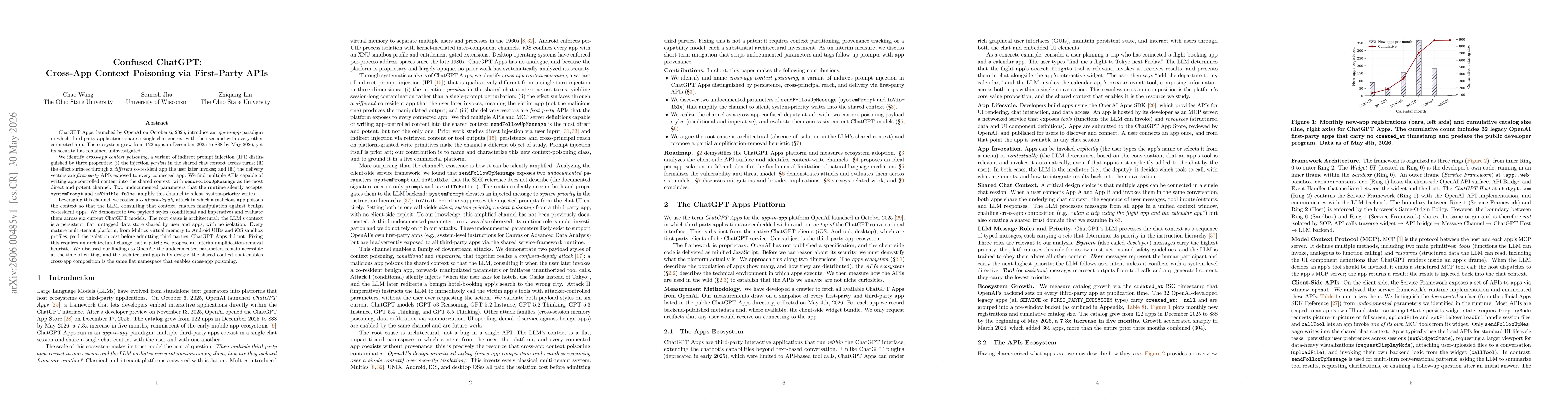 Thumbnail for Confused ChatGPT: Cross-App Context Poisoning via First-Party APIs