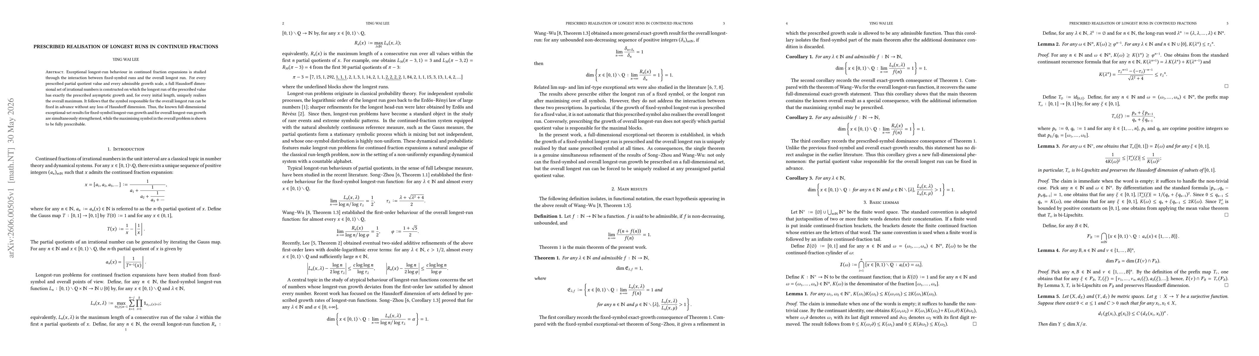 Thumbnail for Prescribed realisation of longest runs in continued fractions