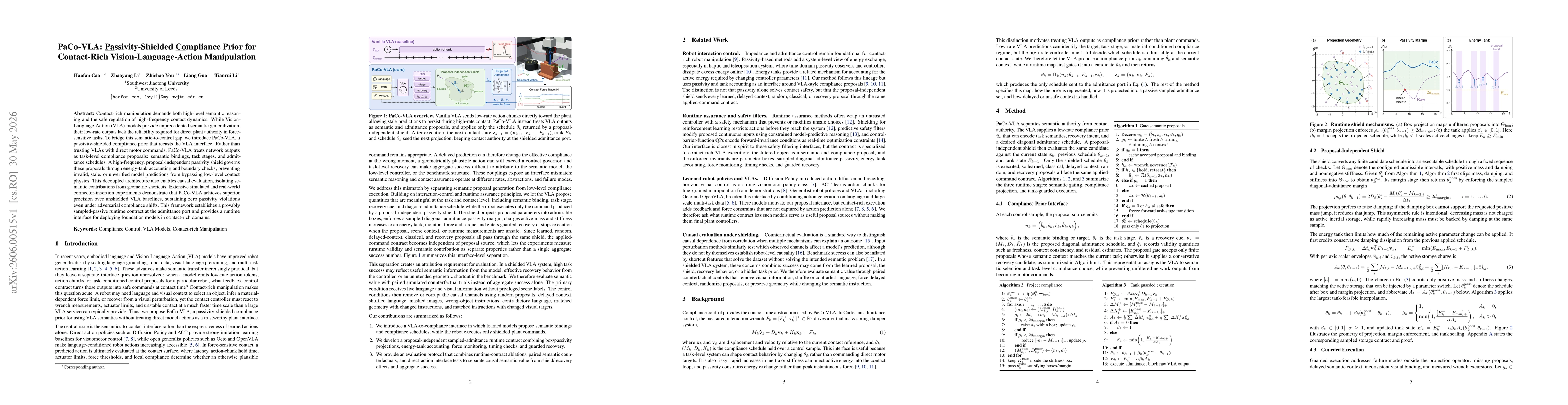 Thumbnail for PaCo-VLA: Passivity-Shielded Compliance Prior for Contact-Rich Vision-Language-Action Manipulation