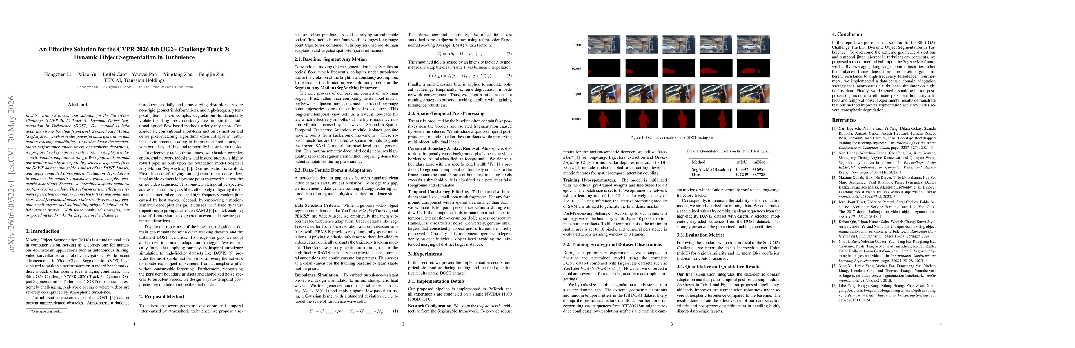 Thumbnail for An Effective Solution for the CVPR 2026 8th UG2+ Challenge Track 3: Dynamic Object Segmentation in Turbulence