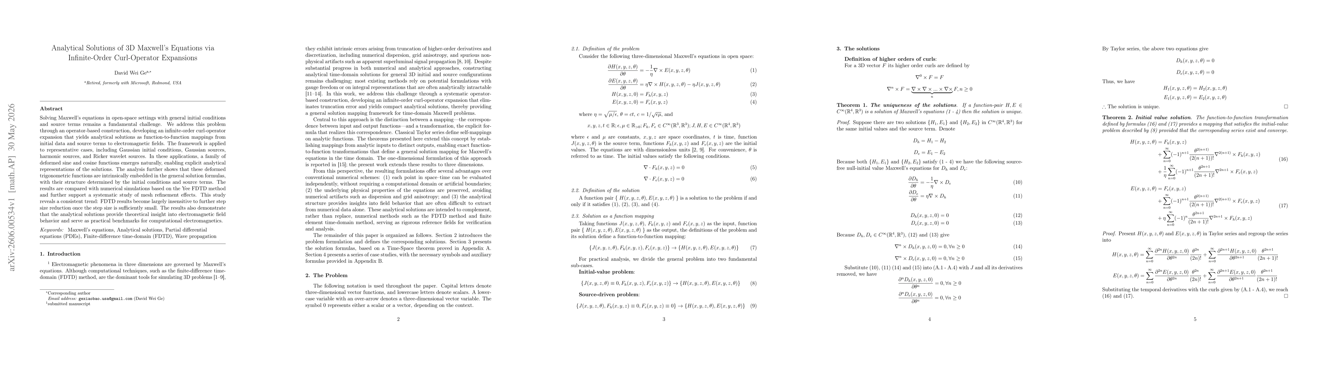 Thumbnail for Analytical Solutions of 3D Maxwell's Equations via Infinite-Order Curl-Operator Expansions