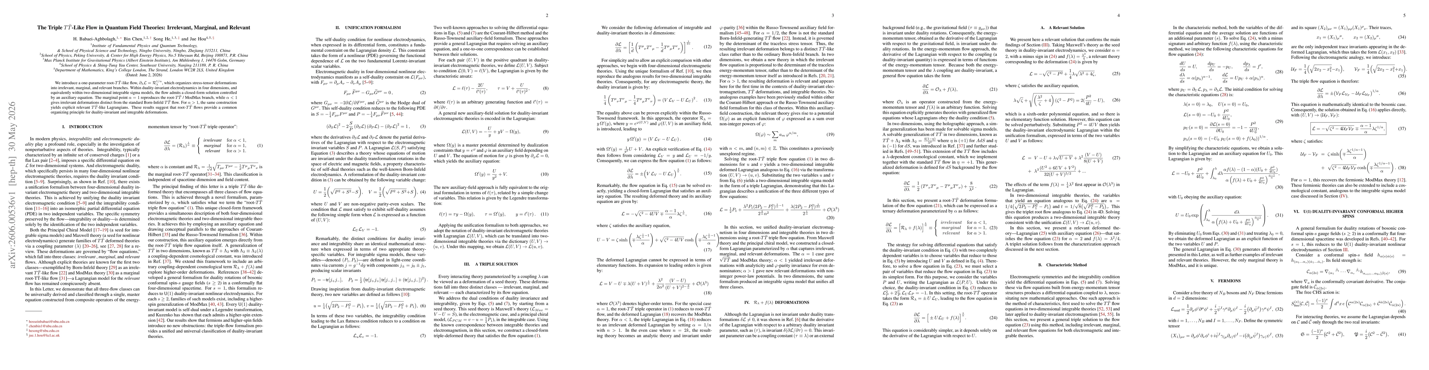 Thumbnail for The Triple $T\bar{T}$-Like Flow in Quantum Field Theories: Irrelevant, Marginal, and Relevant
