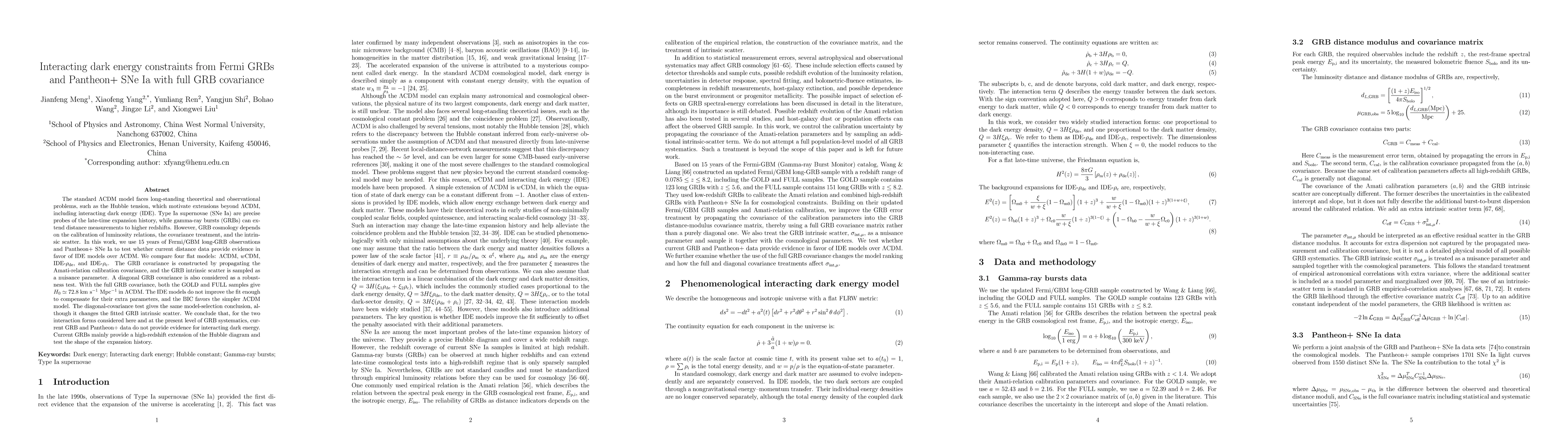 Thumbnail for Interacting dark energy constraints from Fermi GRBs and Pantheon+ SNe Ia with full GRB covariance